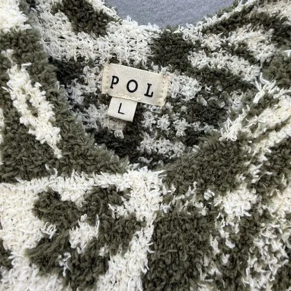 Pol Anthropologie Sweater Women's L Green Cream Loose Weave Oversized Preppy - Picture 5 of 11